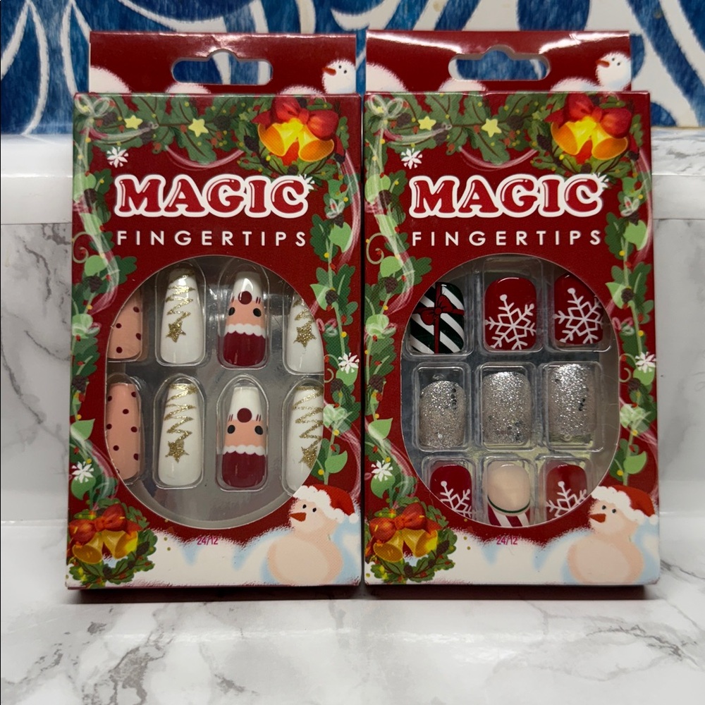 Magic Fingertips Nail Holiday Nail Set of 2 Coffin and Square shapes 24 each New